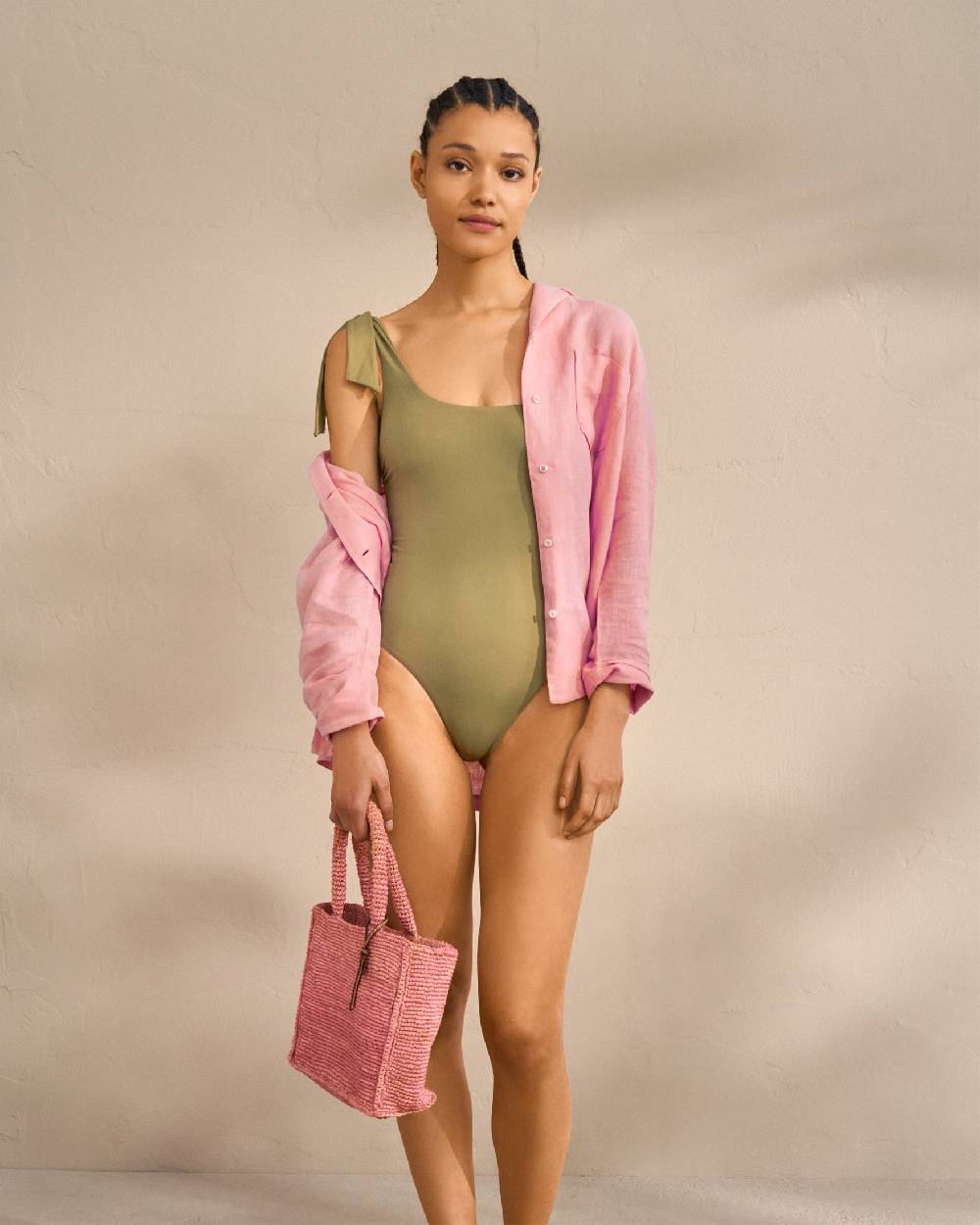 Manebí Tie-Up One|Shoulder One Piece - Kaki Green Offerta Giorno del Papà