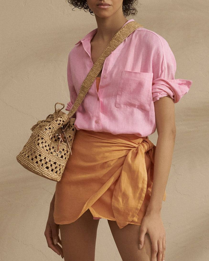 Manebí Weaving Raffia Beach Bucket - Palm Leather Tag Grandi sconti