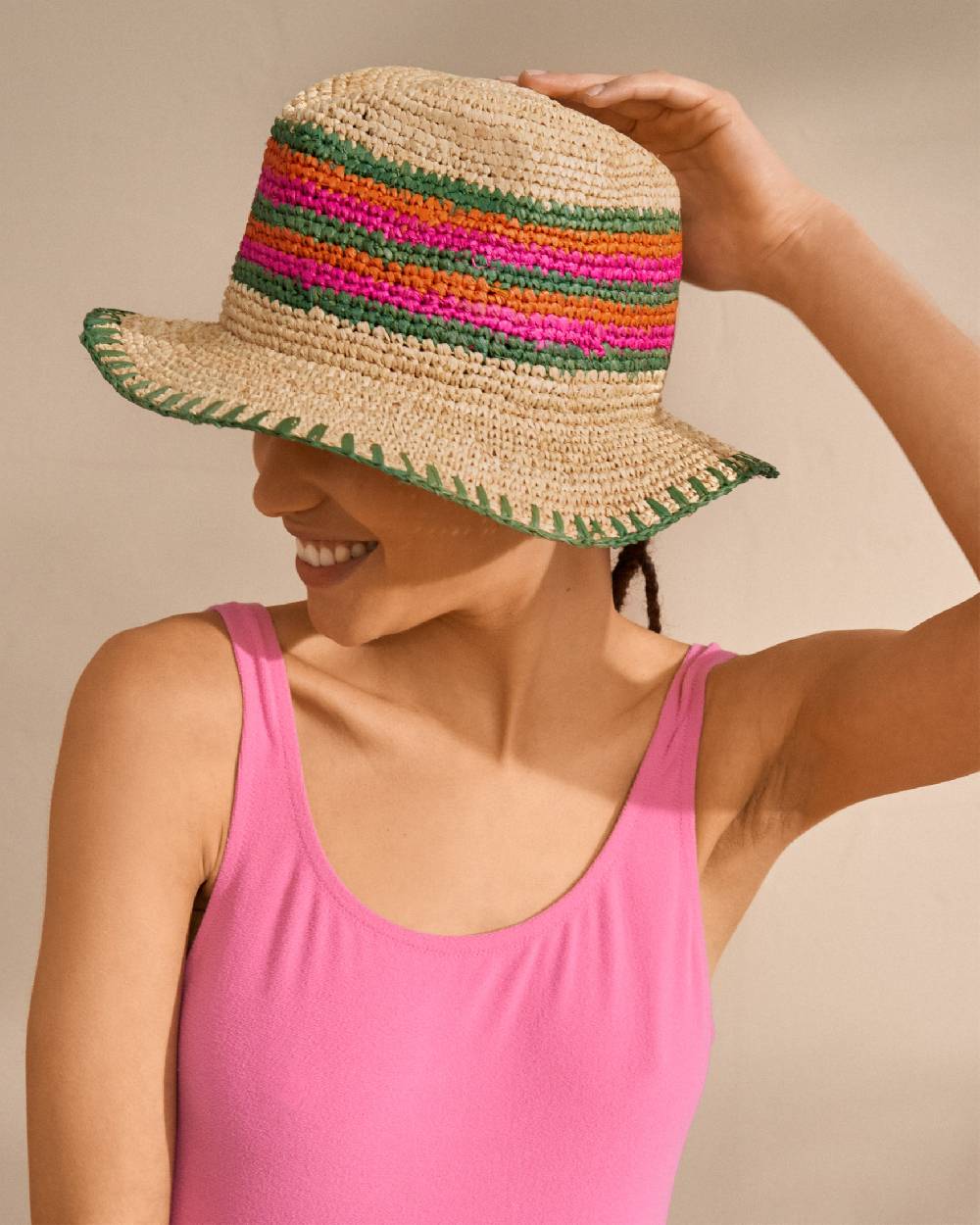 Manebí Raffia Panama Hat - Striped Striped Offerte stagionali