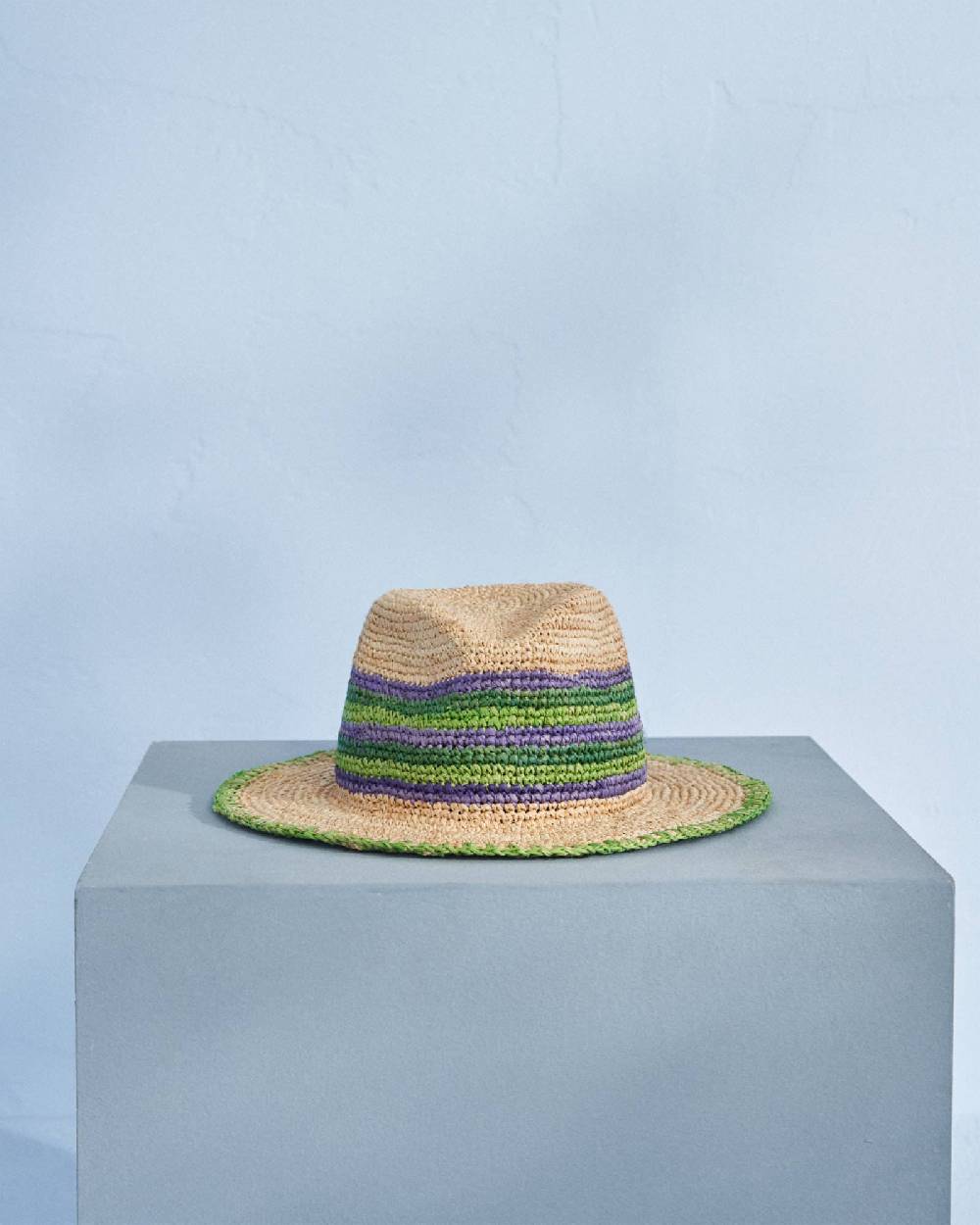 Manebí Raffia Panama Hat - Striped Tan, Summer Purple and Vitamin Green Liquidazione