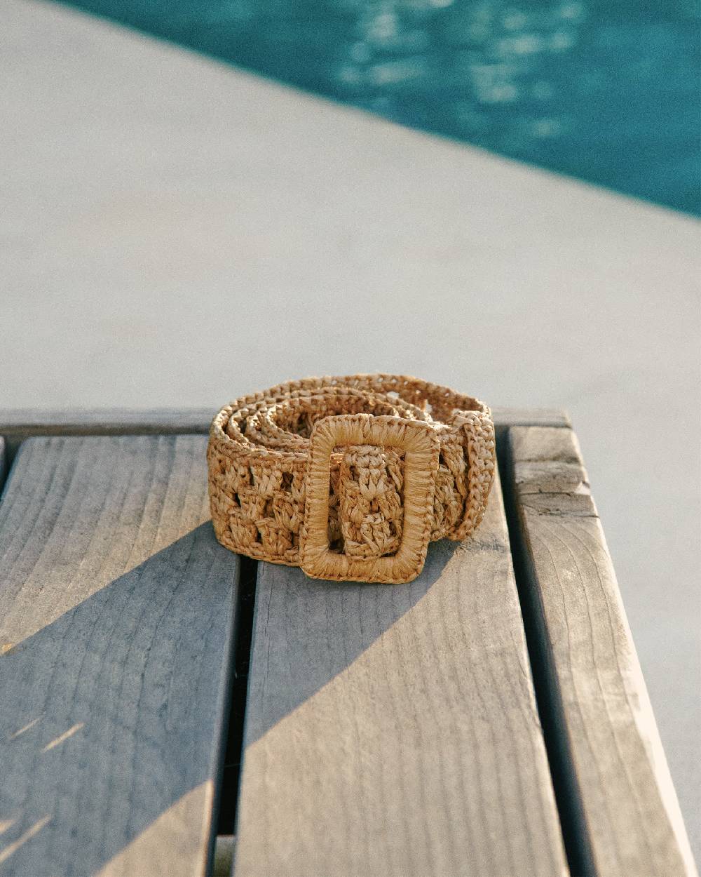 Manebí Natural Raffia Belt Weaving - Hamptons Square Buckle Tan Offerte speciali