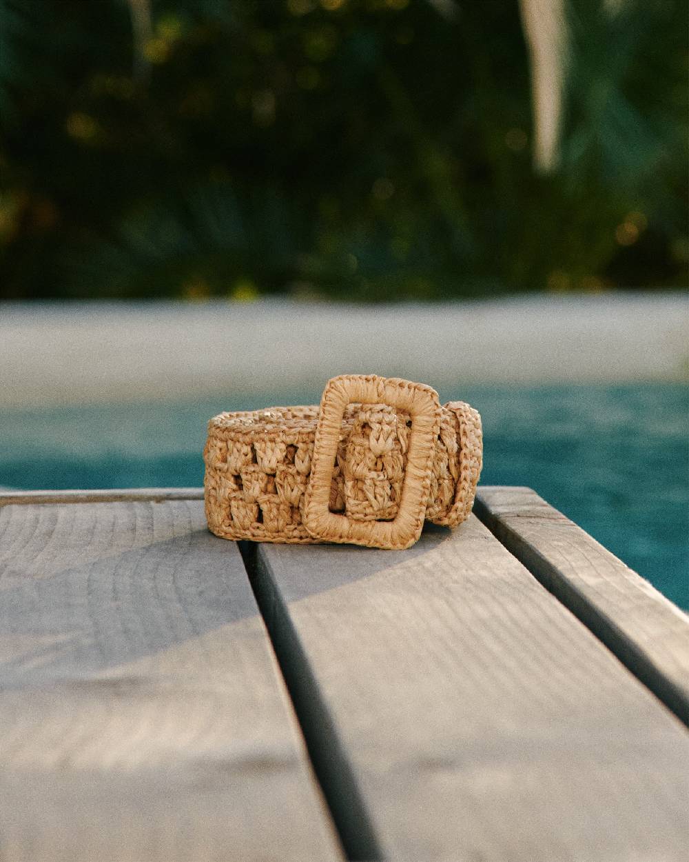 Manebí Natural Raffia Belt Weaving - Hamptons Square Buckle Tan Offerte speciali