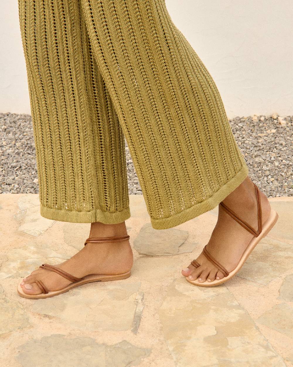 Manebí Francesca Leather Sandals - Toe Ring Tan Stripes Only for today