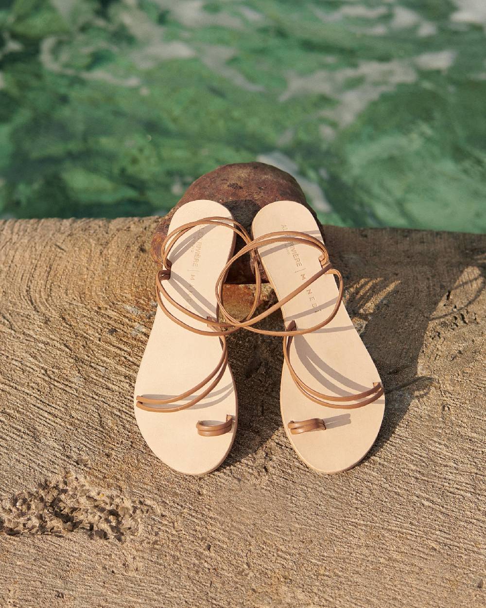 Manebí Francesca Leather Sandals - Toe Ring Tan Stripes Only for today