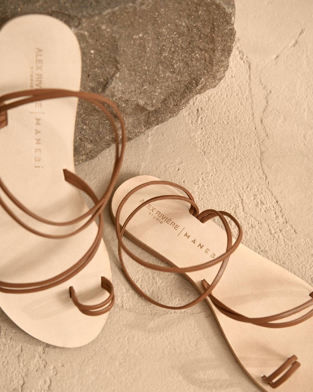 Manebí Francesca Leather Sandals - Toe Ring Tan Stripes Only for today