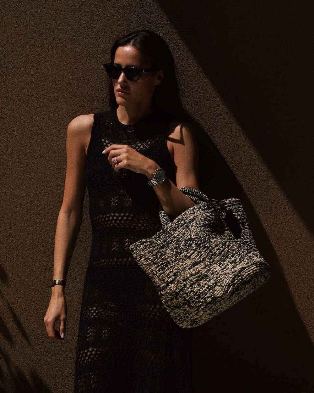 Manebí Panier Raffia Bag - Woven Raffia Natural and Black Melange Sconti questo mese