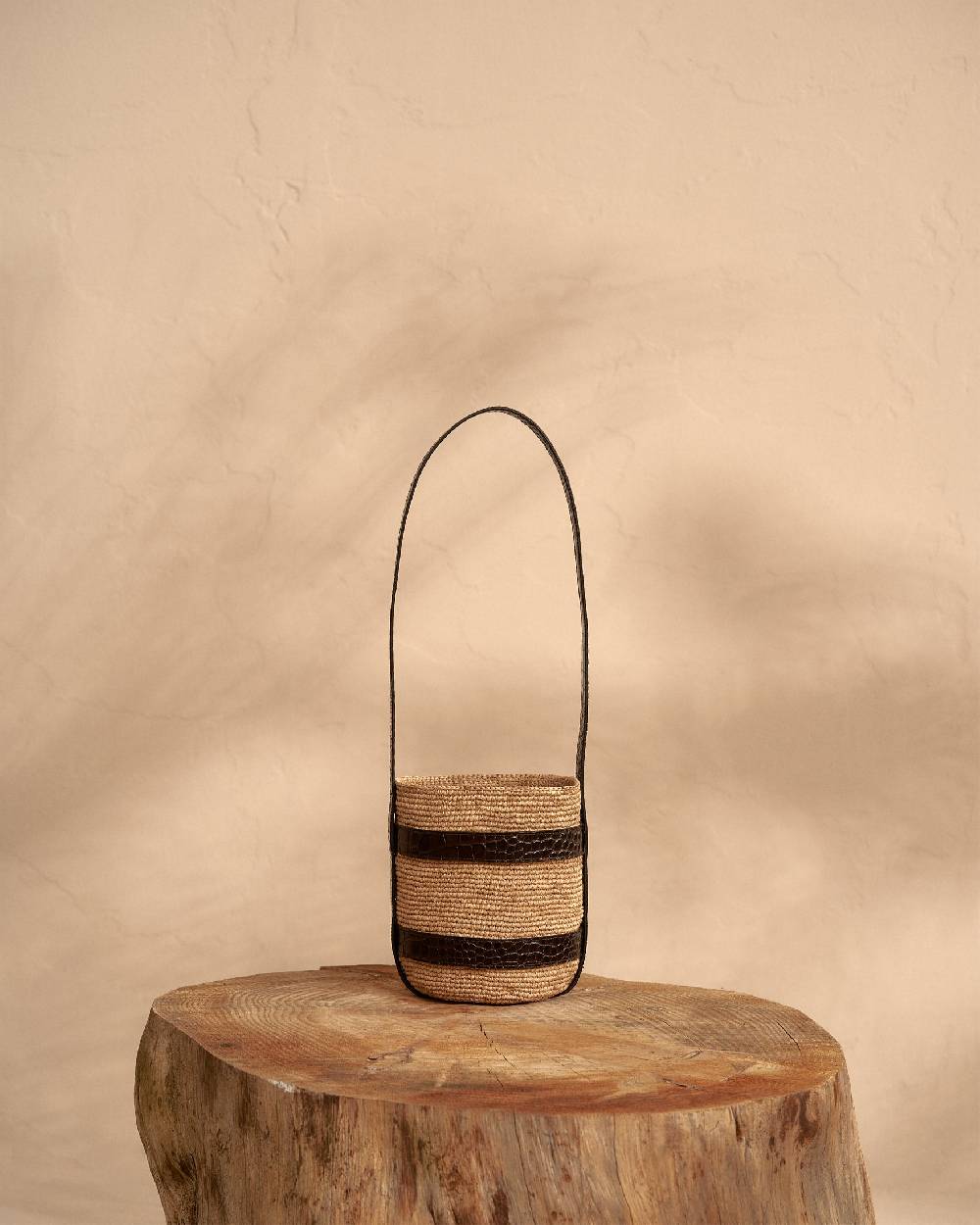 Manebí Bucket Raffia with Leather - Tan and Chocolate