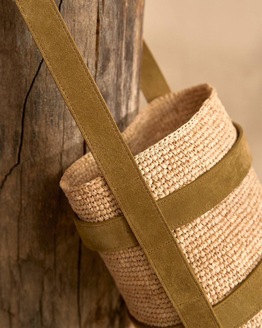 Manebí Bucket Raffia with Suede - Tan and Tobacco Italia