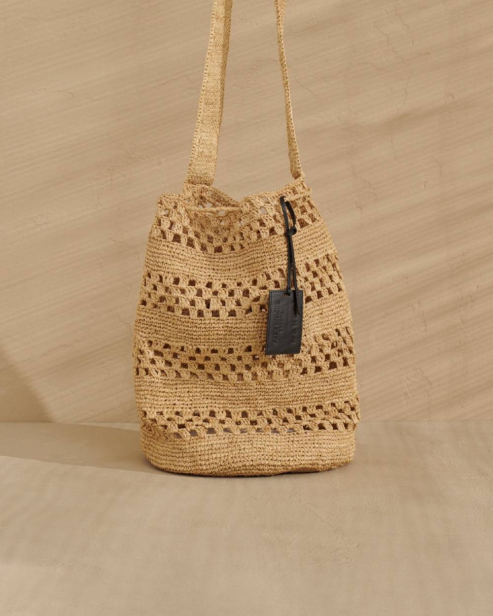 Manebí Bucket Raffia Bag - One Shoulder Strap Natural In Linea