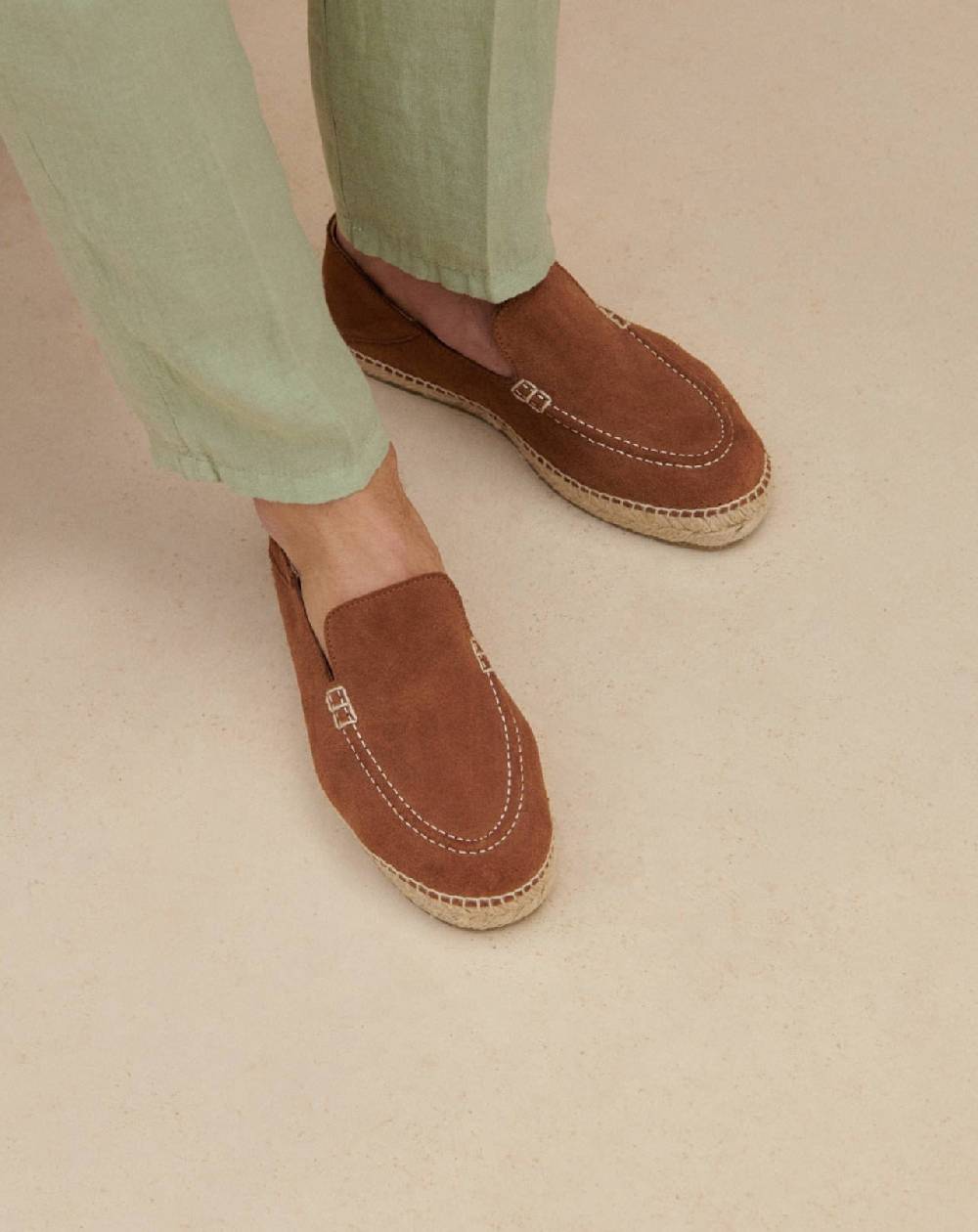 Manebí Mocassini Traveler Espadrillas in pelle scamosciata - Hamptons - Brown Sugar Qualità Garantita
