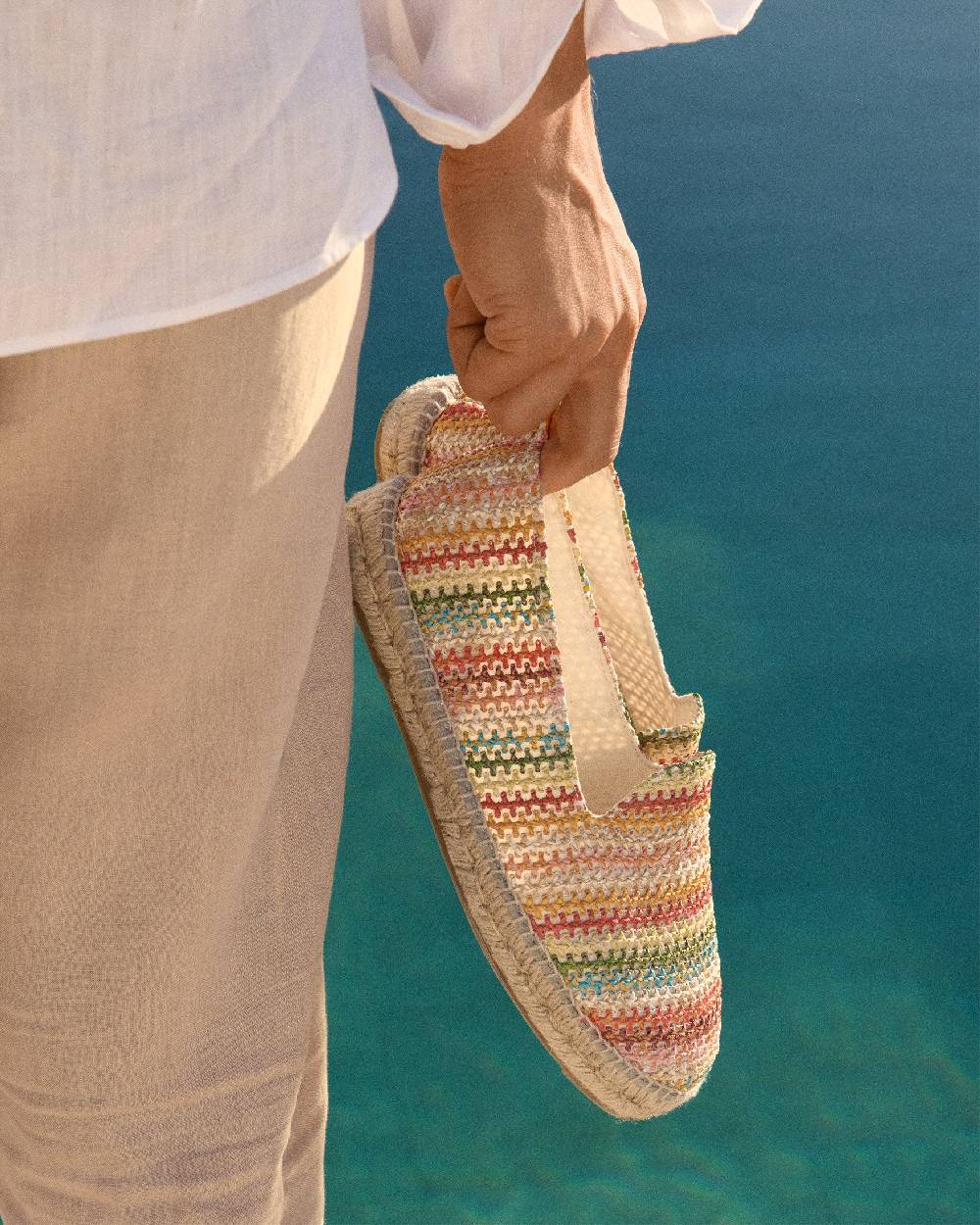 Manebí Espadrillas flat Zig Zag in rafia - Yucatán - Green Red Mix Shopping Online