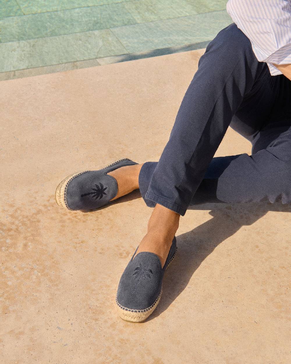 Manebí Espadrillas piatte in pelle scamosciata - Palm Springs - Blu Patriot + Palmo in tono Economico