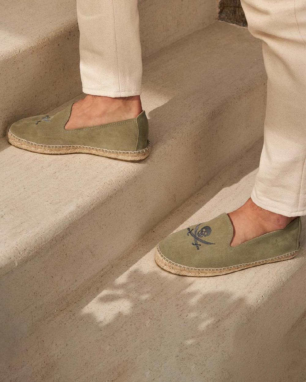 Manebí Espadrillas - Palm Springs - Verde Militare e Teschio Carbonio Saldi
