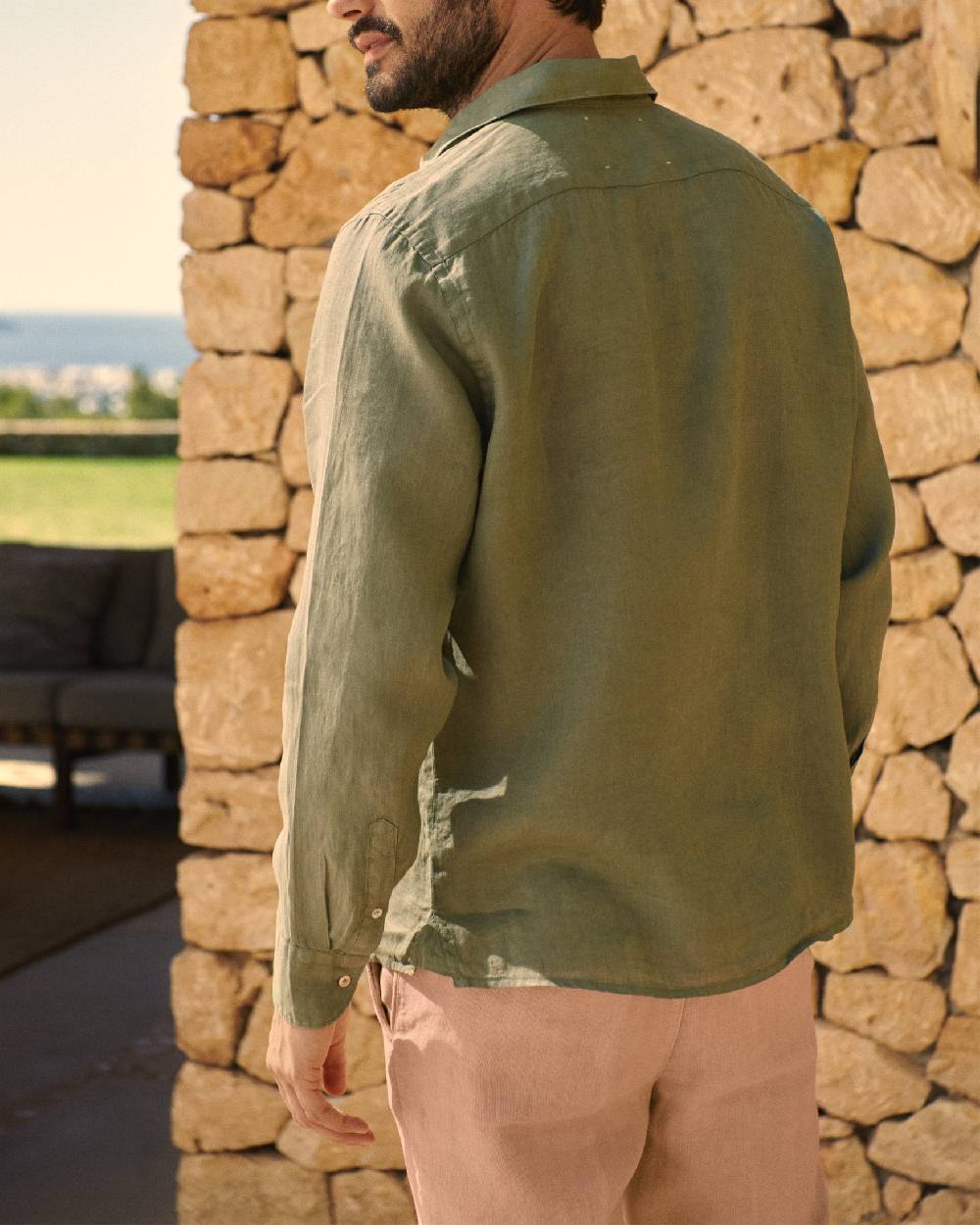 Manebí Panama Linen Shirt - Embroidered Palm Military Green Moda