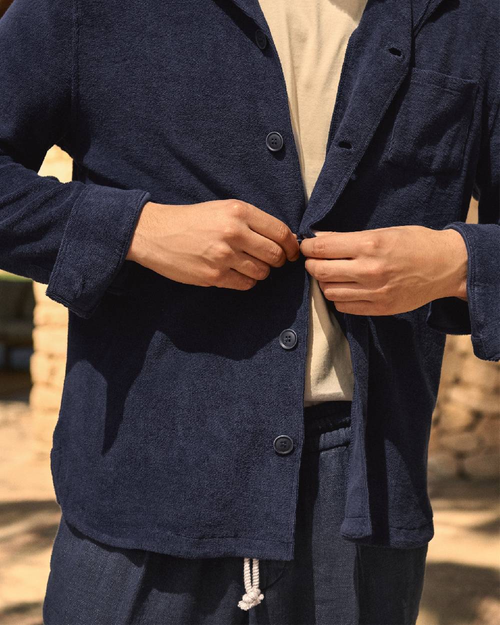 Manebí Organic Terry Cotton Nicolo Shirt - Long Sleeves Navy Sconto di tempo limitato