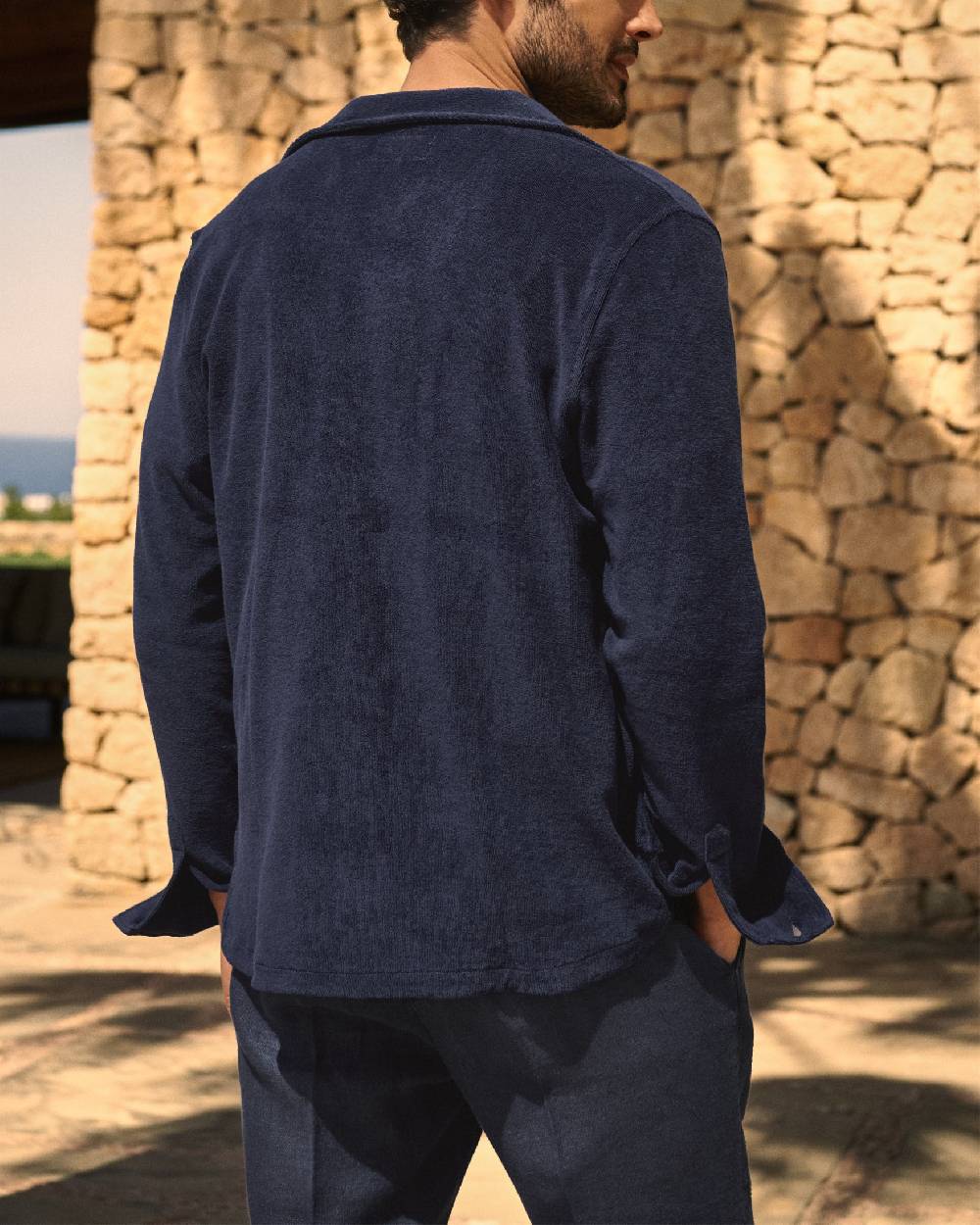 Manebí Organic Terry Cotton Nicolo Shirt - Long Sleeves Navy Sconto di tempo limitato