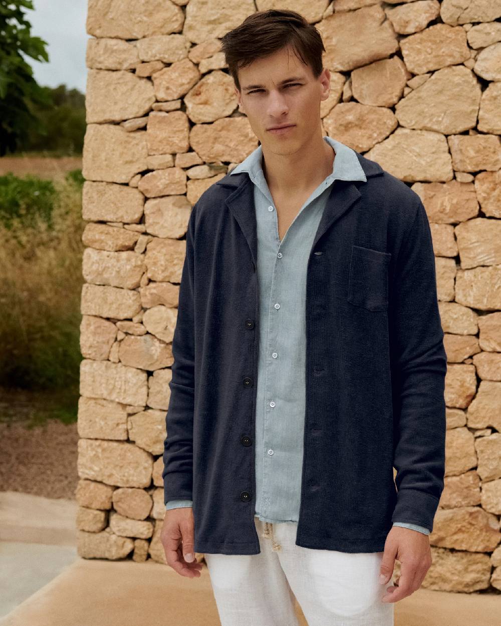 Manebí Organic Terry Cotton Nicolo Shirt - Long Sleeves Navy Sconto di tempo limitato
