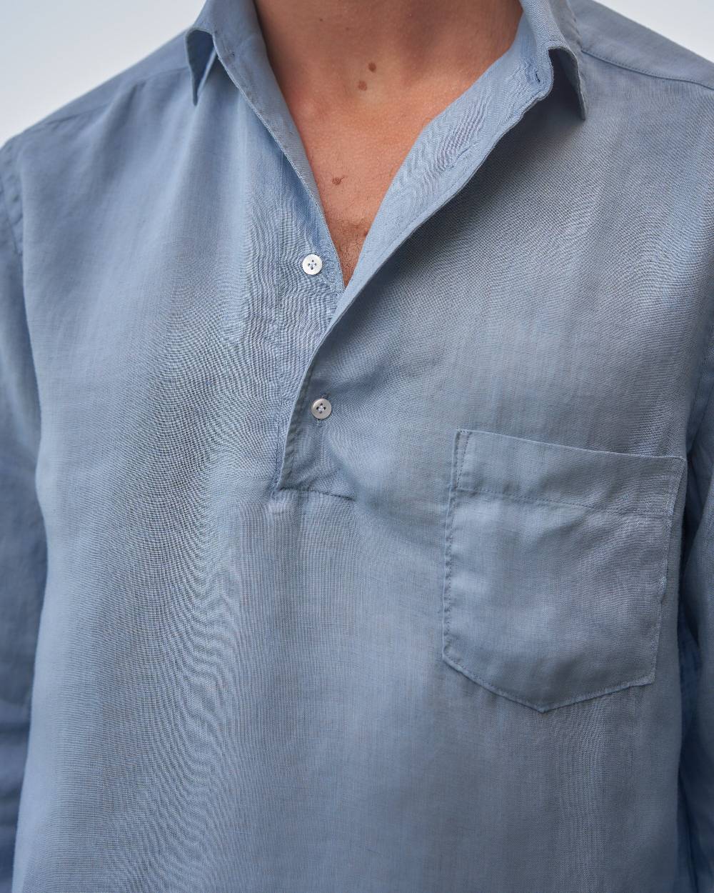 Manebí Washed Linen Nassau Polo Shirt - Embroidered Palm Indigo Flash Sale