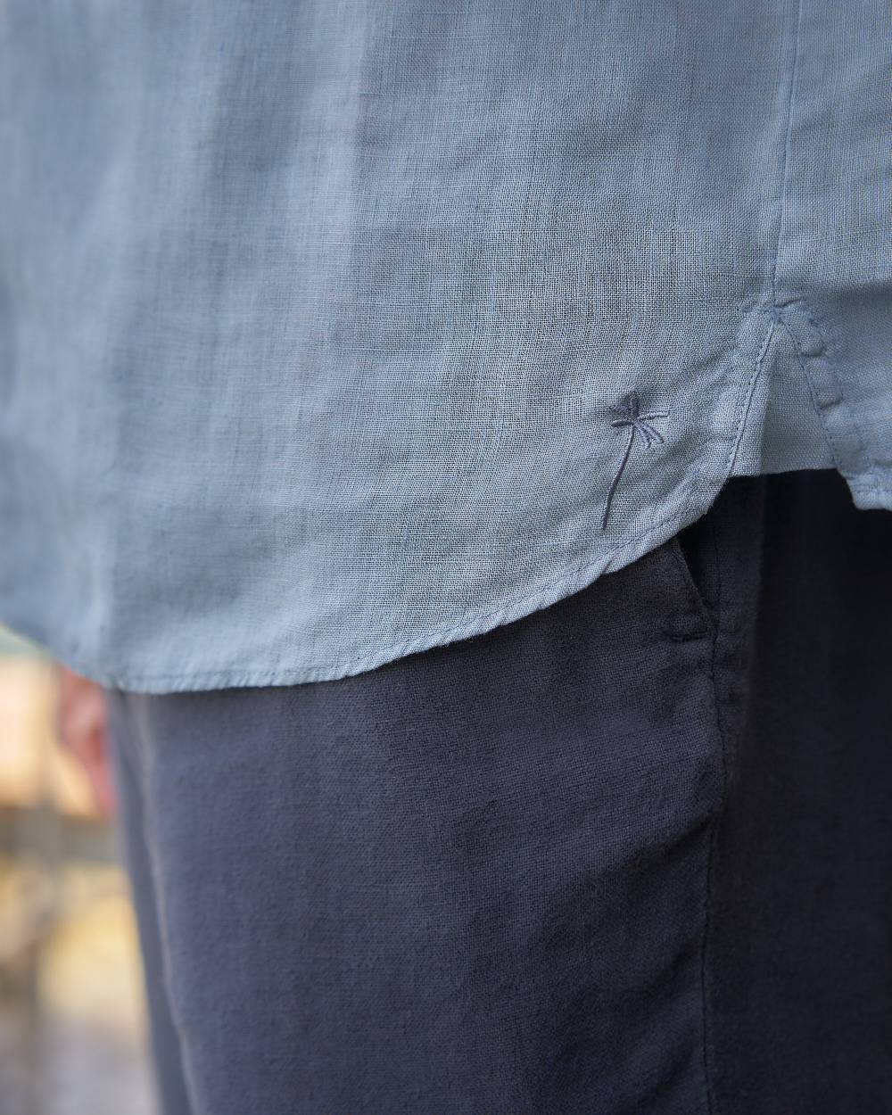 Manebí Washed Linen Nassau Polo Shirt - Embroidered Palm Indigo Flash Sale