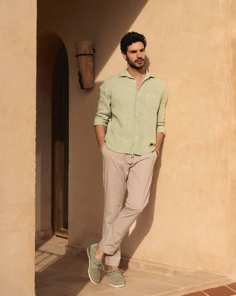 Manebí Ultra-Light Cotton Venice Trousers - Kaki Beige Offerta Giorno del Papà