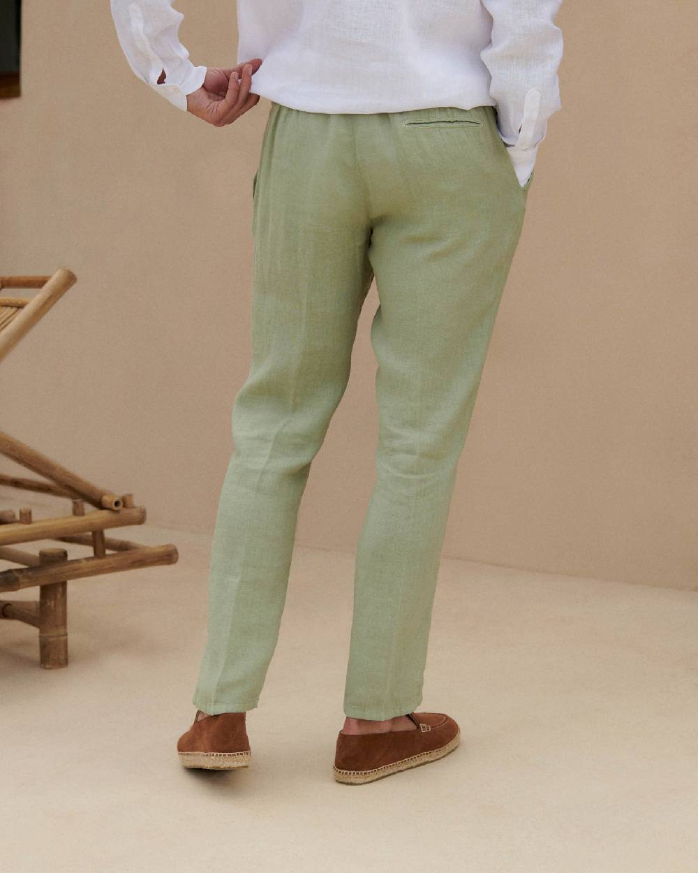 Manebí Washed Linen Venice Trousers - Embroidered Logo Military Green Smaltimento dello stoccaggio