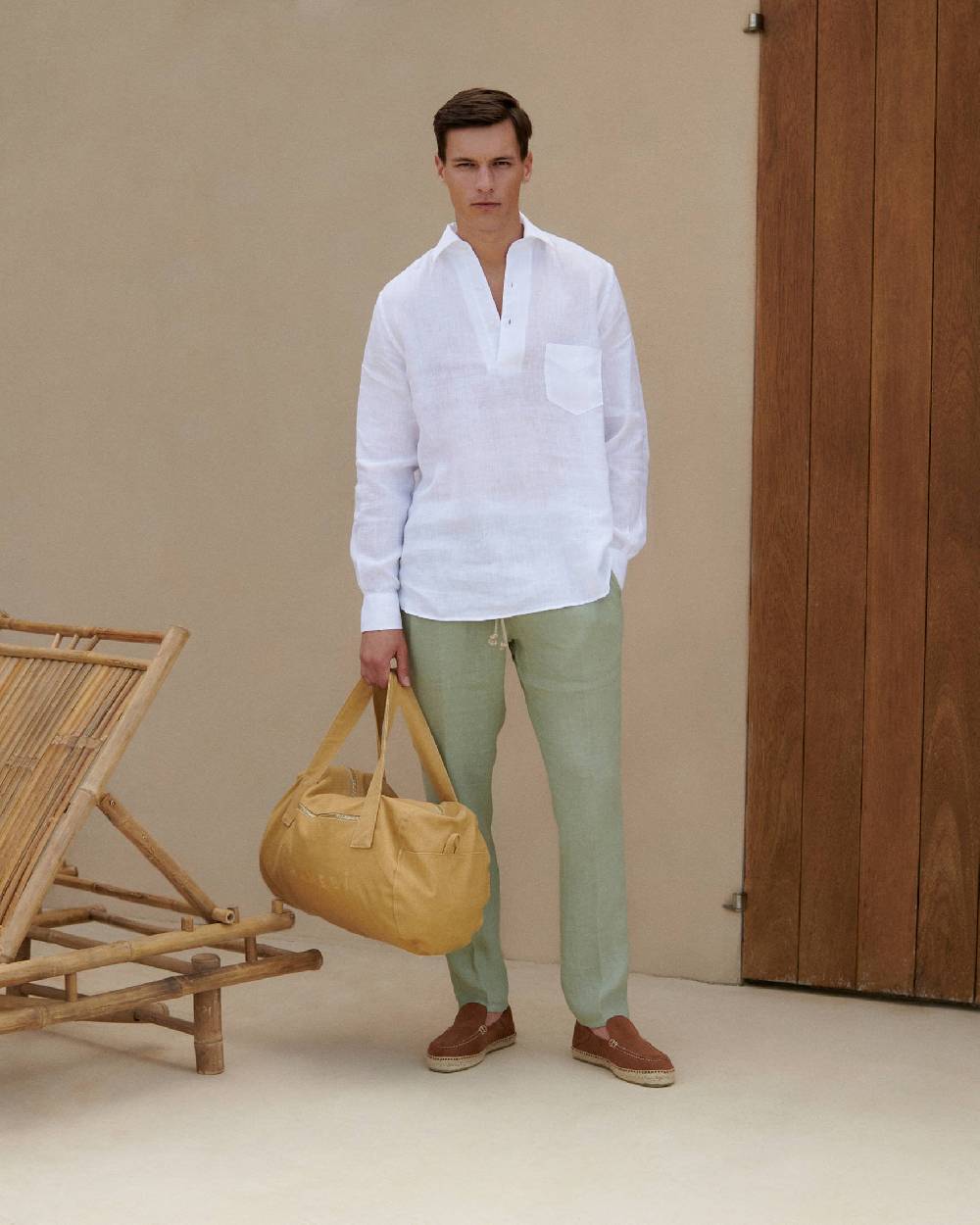 Manebí Washed Linen Venice Trousers - Embroidered Logo Military Green Smaltimento dello stoccaggio