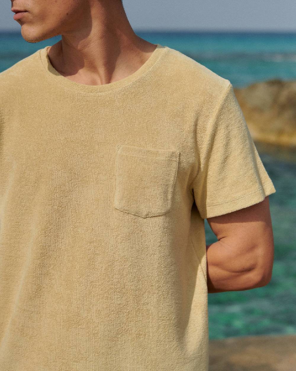 Manebí Organic Terry Cotton Emilio T-Shirt - Round-necked Sand Online Outlet