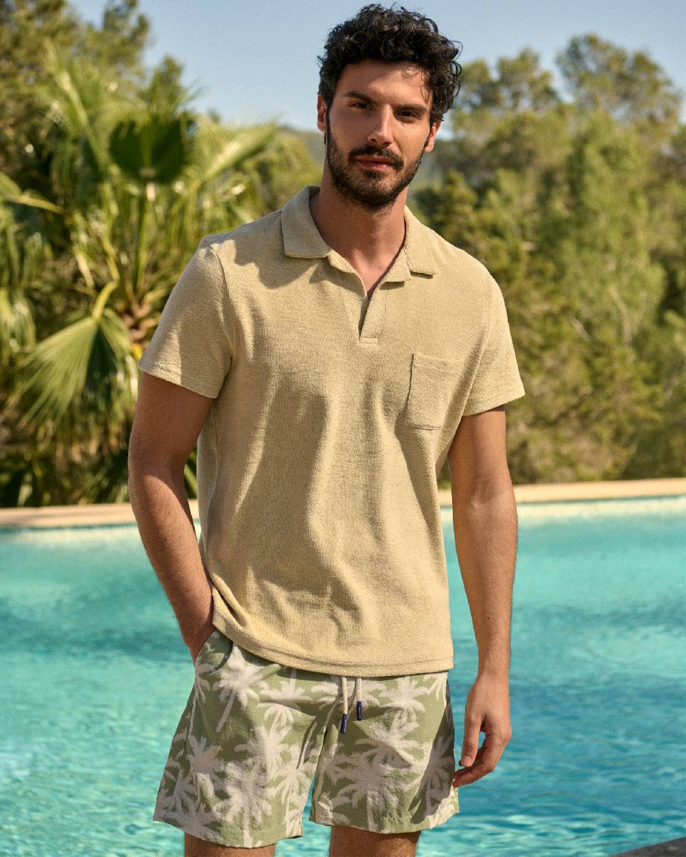 Manebí Organic Terry Cotton|Olive Polo Shirt - Short Sleeves Sand Offerta temporanea