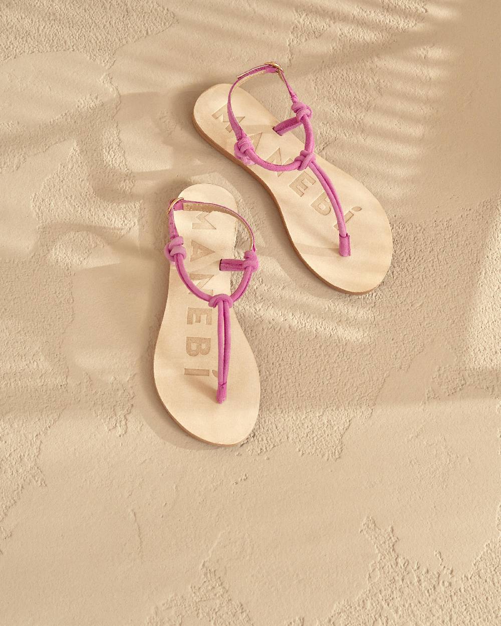 Manebí Suede Leather Sandals - Hamptons Bold Pink Knot Thongs Offerta settimanale