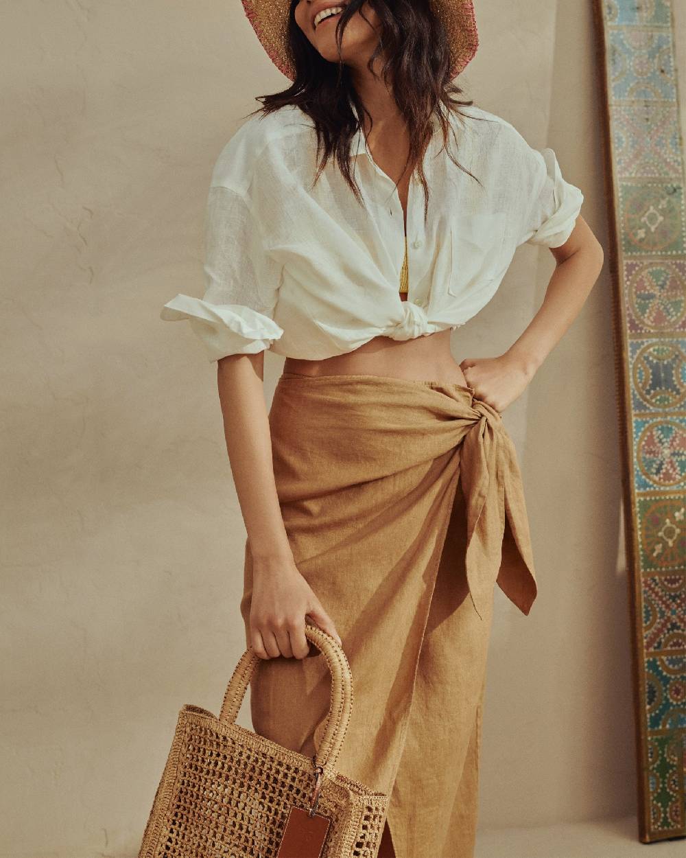 Manebí Linen Lencois Skirt - Wraparound Design with Knot Begonia Latest stili