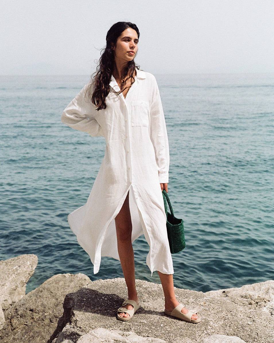 Manebí Portofino Dress - Linen - Off White Ultimi due giorni