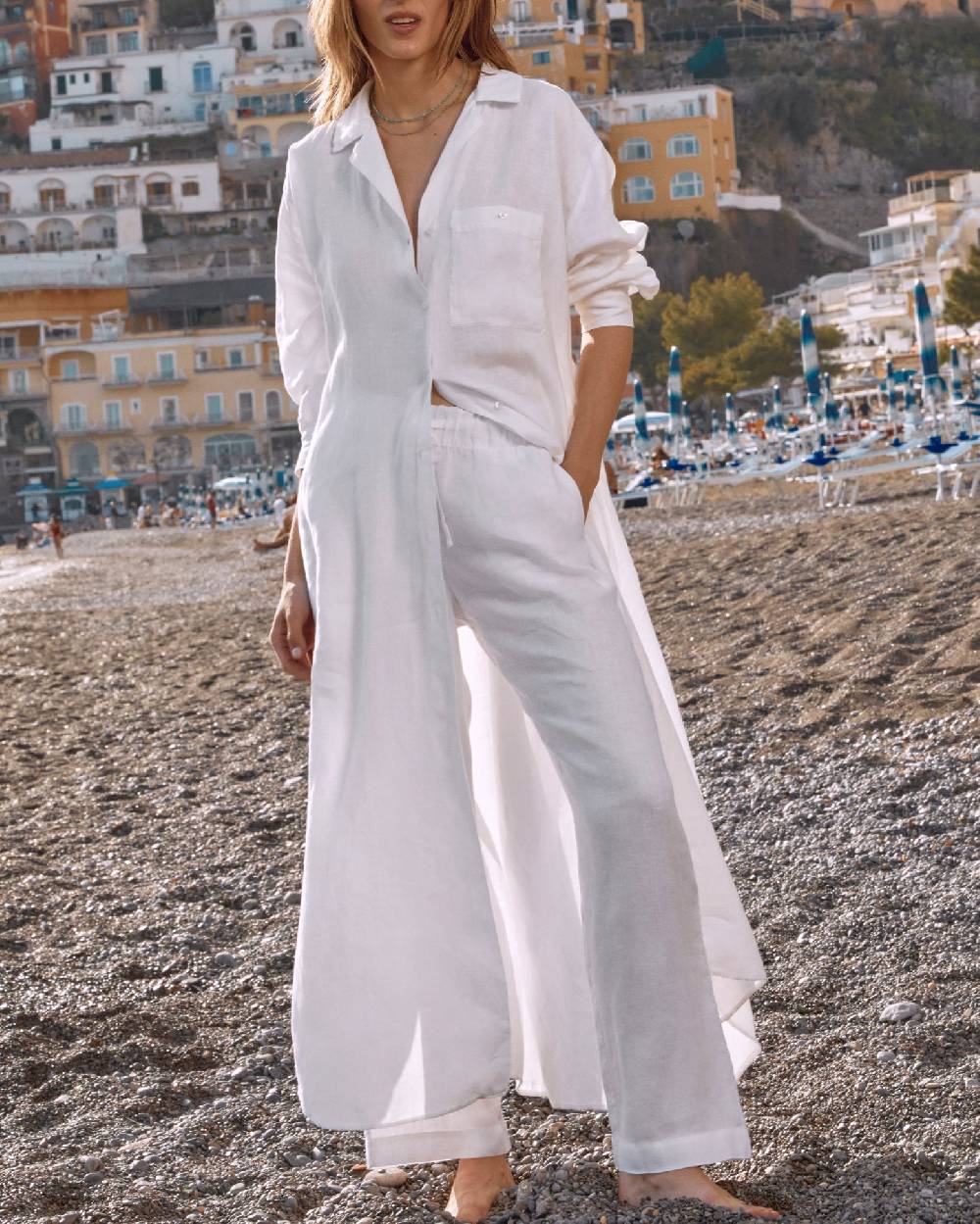 Manebí Portofino Dress - Linen - Off White Ultimi due giorni