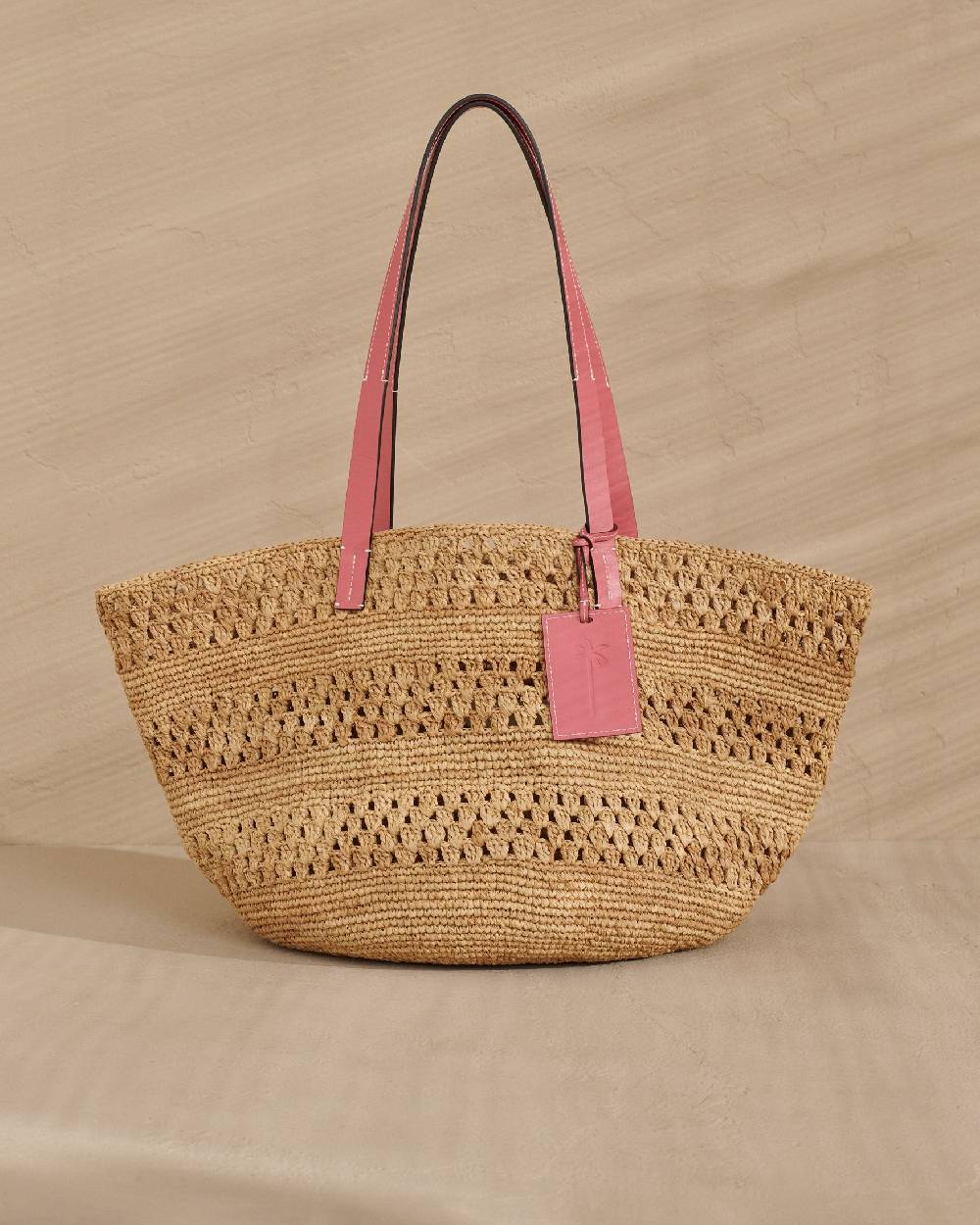 Manebí Weaving Raffia \u0026 Leather Basket Bag - Leather Tag Tan Ultimo giorno