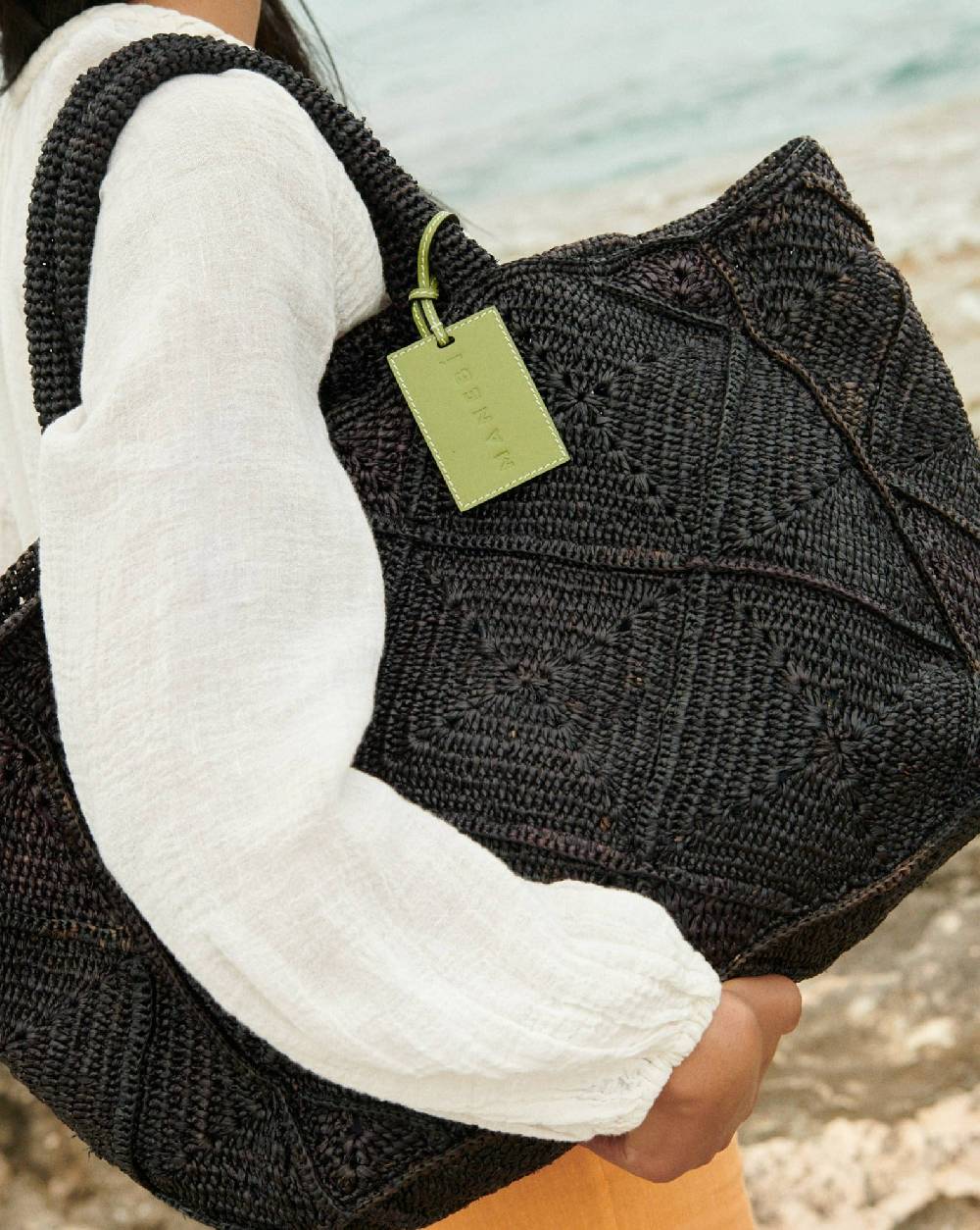 Manebí Raffia Crochet Sunset Bag Large - Leather Tag Black Fino al 55% di sconto