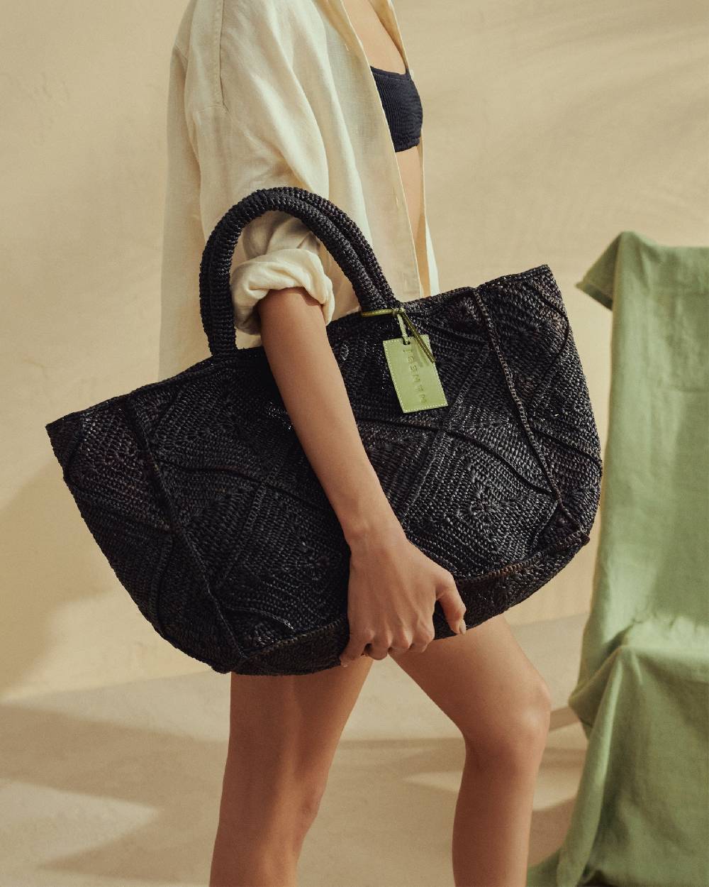 Manebí Raffia Crochet Sunset Bag Large - Leather Tag Black Fino al 55% di sconto