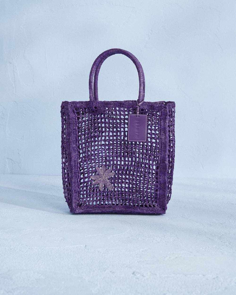 Manebí Raffia Net Bag - Purple Leather Tag Summer Purple with Palm Super sconto