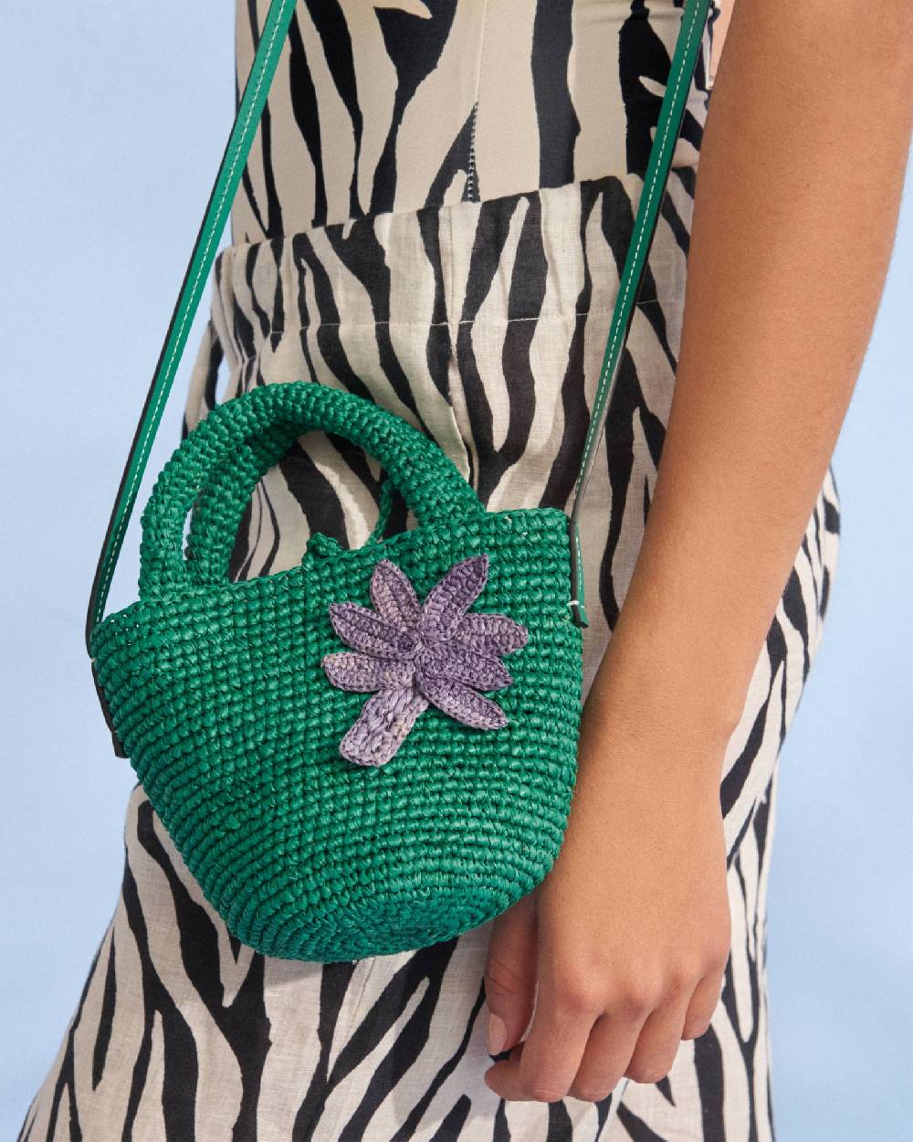 Manebí Raffia and Leather Summer Bag Mini - Cross-body Bag Vitamin Green with Palm 50% di sconto con spedizione gratuita