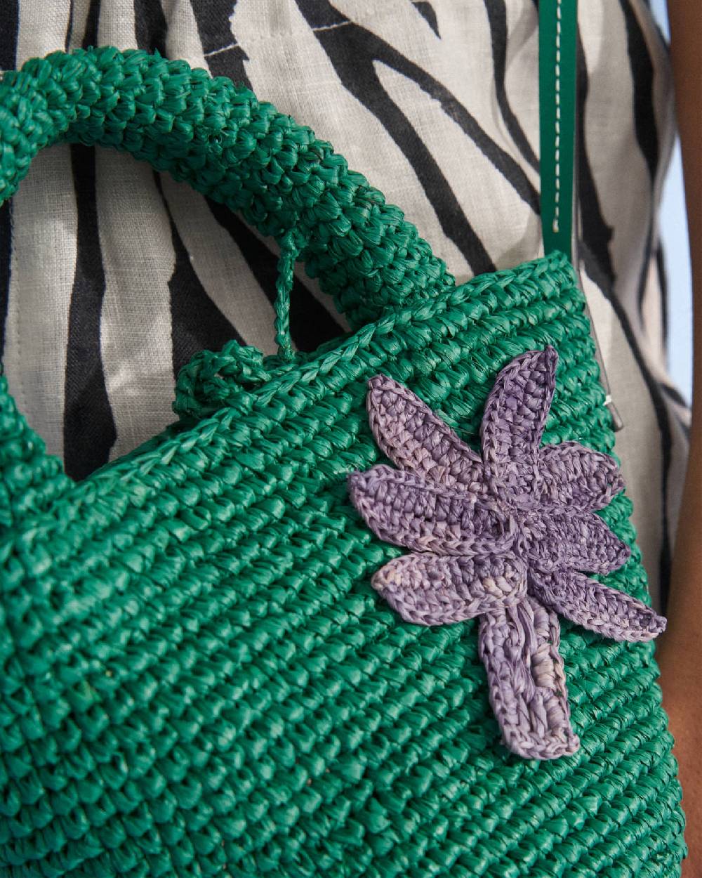 Manebí Raffia and Leather Summer Bag Mini - Cross-body Bag Vitamin Green with Palm 50% di sconto con spedizione gratuita