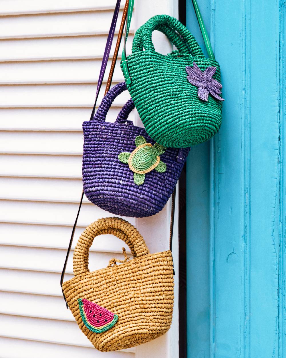 Manebí Raffia and Leather Summer Bag Mini - Cross-body Bag Vitamin Green with Palm 50% di sconto con spedizione gratuita