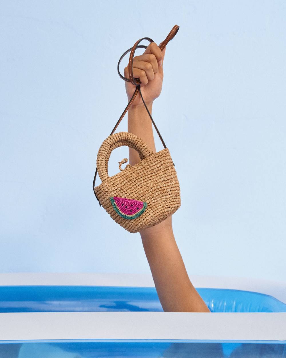 Manebí Raffia and Leather Summer Bag Mini - Cross-body Bag Tan with Watermelon Trasporto libero internazionale