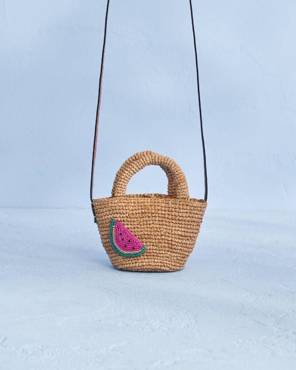 Manebí Raffia and Leather Summer Bag Mini - Cross-body Bag Tan with Watermelon Trasporto libero internazionale