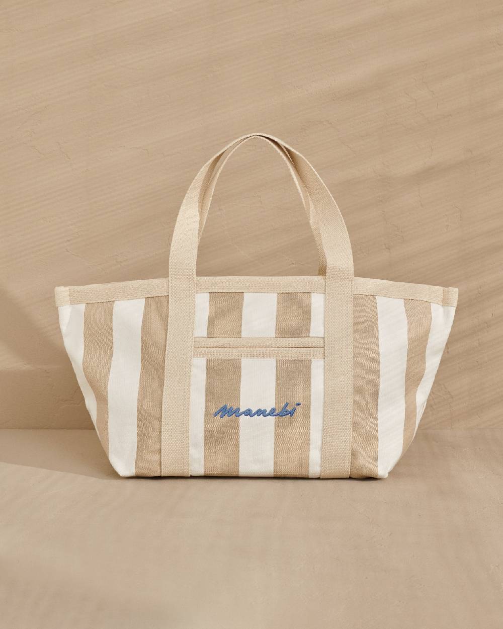 Manebí Canvas Tote Bag - Embroidered Logo White and Beige Stripes Officina