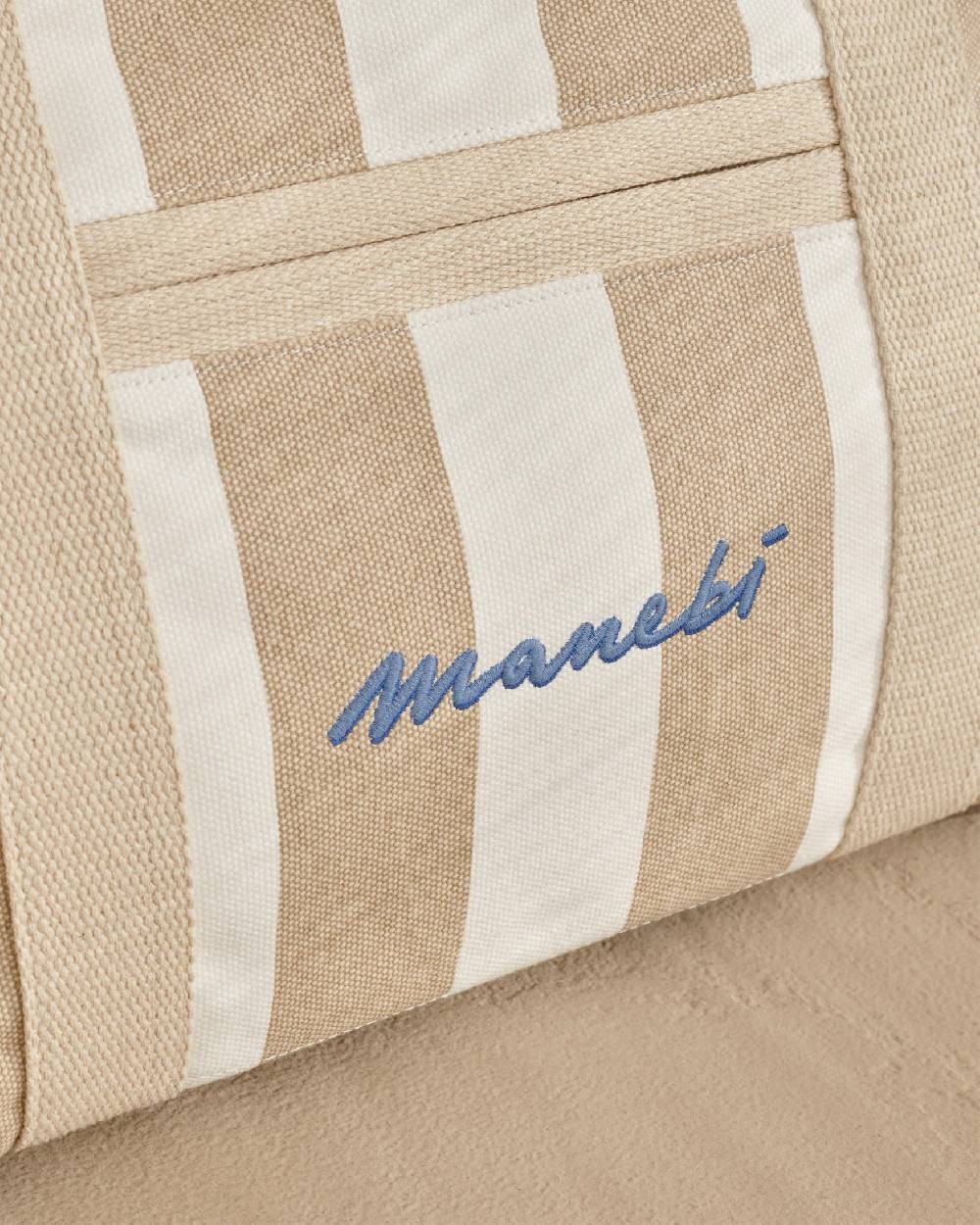 Manebí Canvas Tote Bag - Embroidered Logo White and Beige Stripes Officina