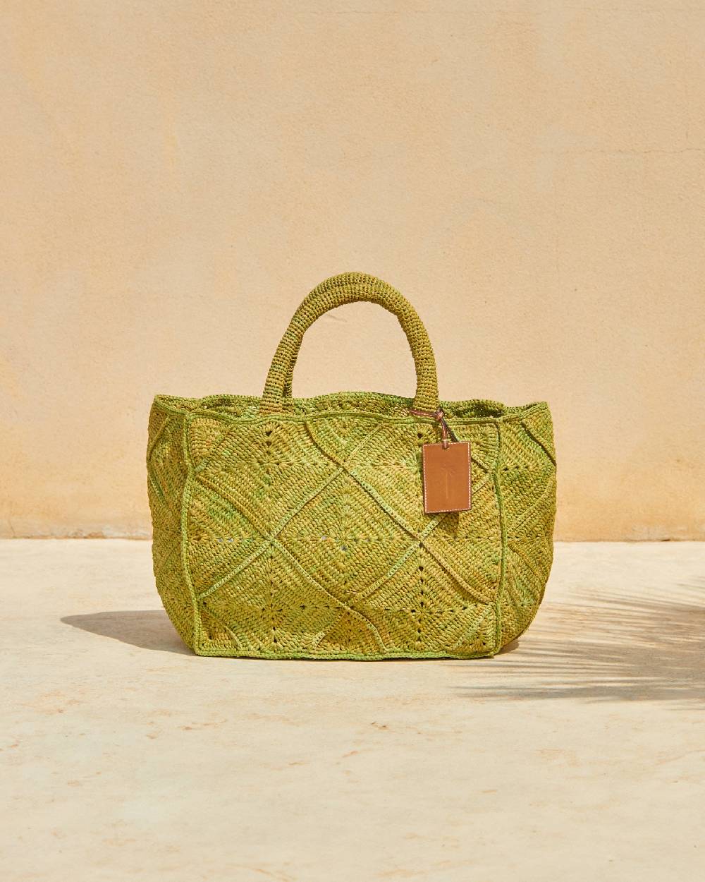 Manebí Raffia Crochet Sunset Bag Large - Leather Tag Kaki Esporta salva