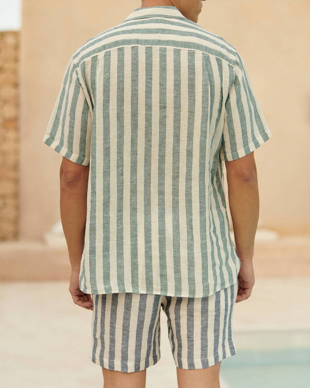 Manebí Linen Havana Camp-Collar Shirt - Embroidered Palm Green Beige Maxi Stripes Fino Al -60%