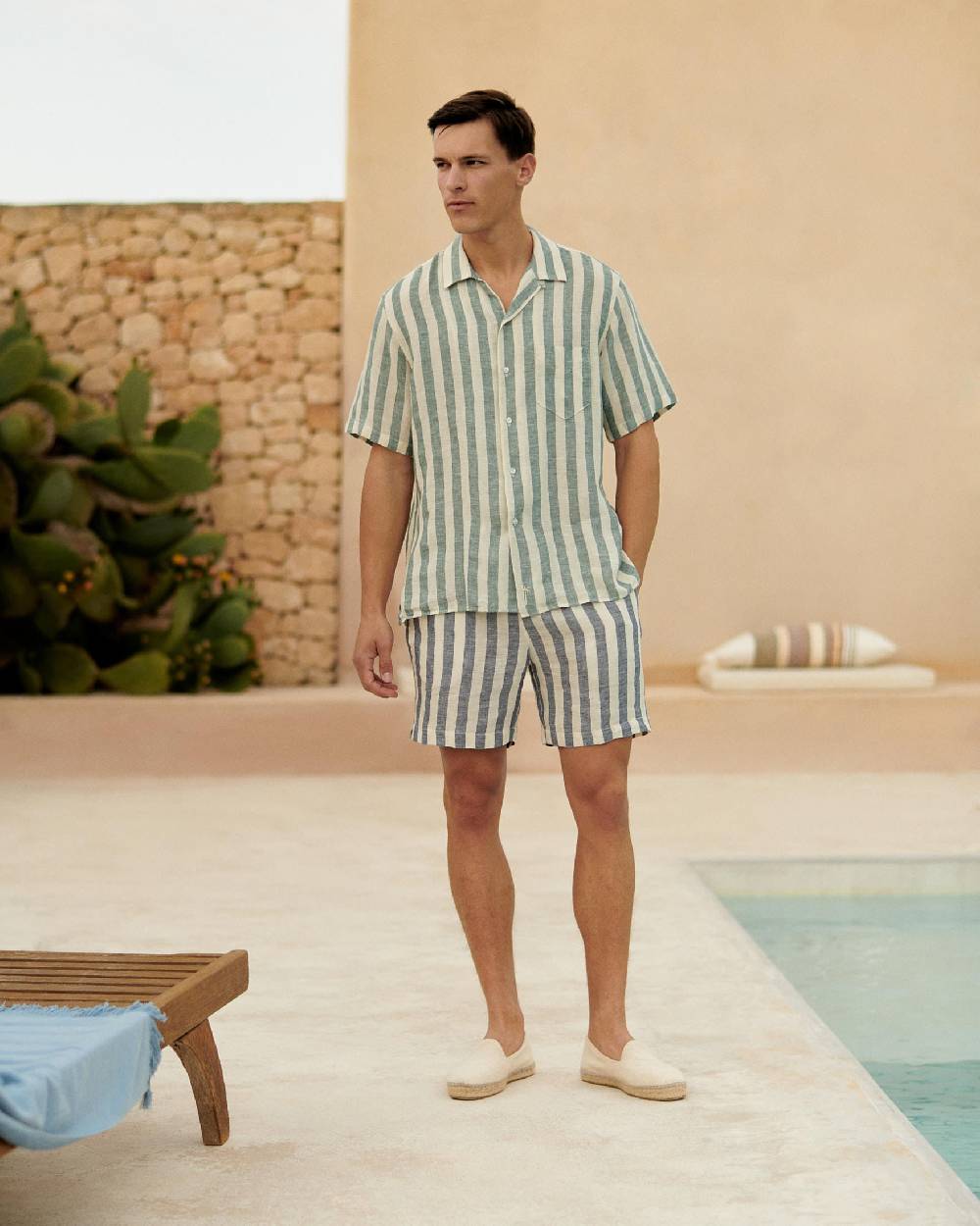 Manebí Linen Havana Camp-Collar Shirt - Embroidered Palm Green Beige Maxi Stripes Fino Al -60%