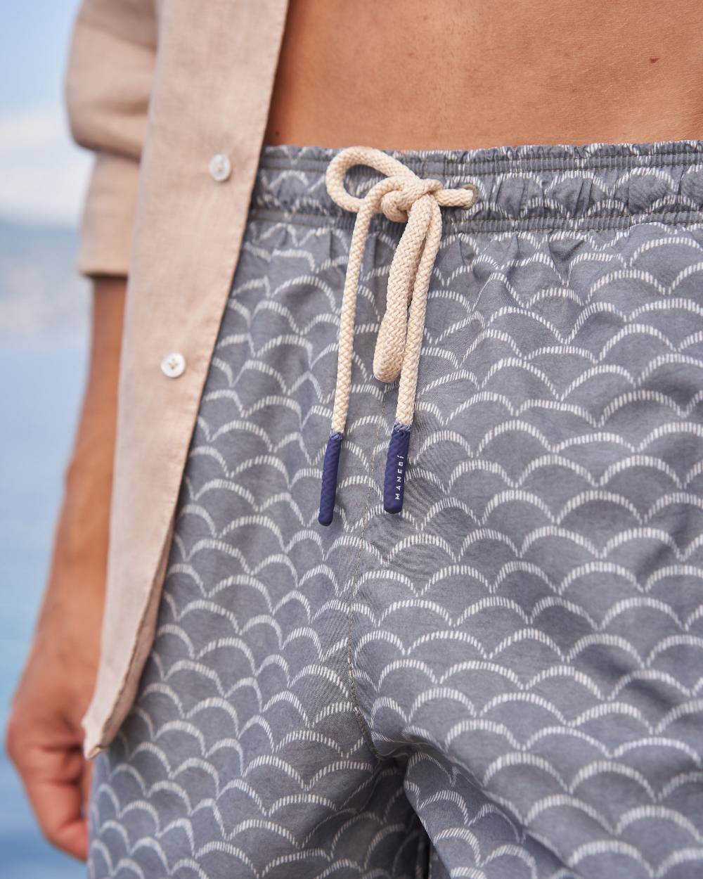 Manebí Sketched Waves Swim Shorts - Washed Print Kaki Green Sketched Waves Affare Del Giorno