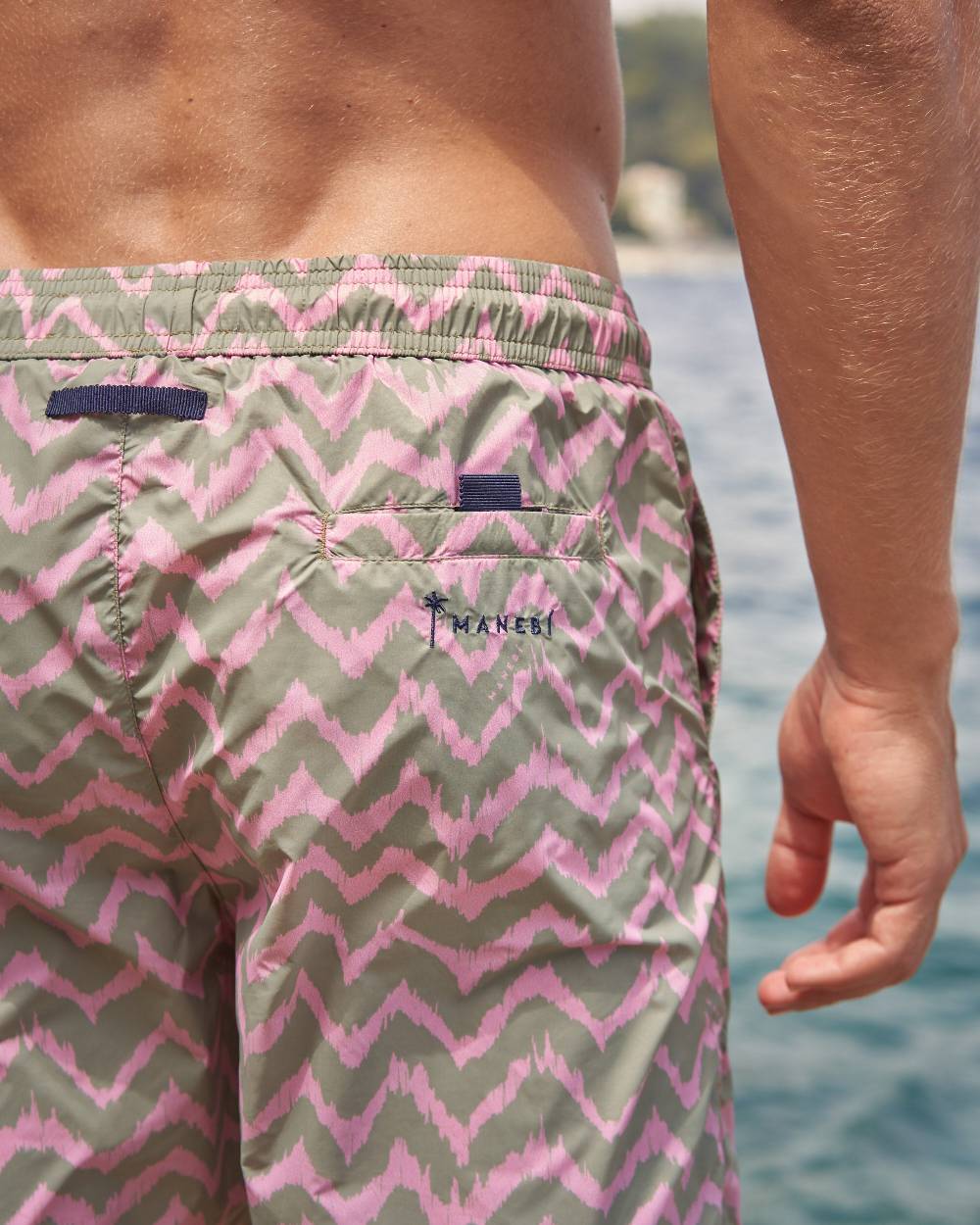 Manebí Printed Ethnic Zig Zag Swim Shorts - Recycled Ultra Light Antique Rose Ethnic Zig Zag Novità