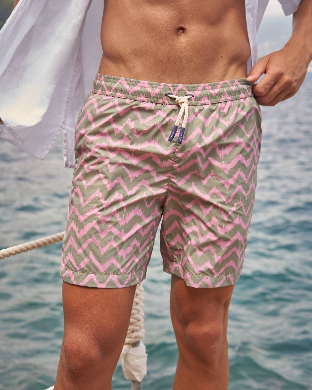 Manebí Printed Ethnic Zig Zag Swim Shorts - Recycled Ultra Light Antique Rose Ethnic Zig Zag Novità