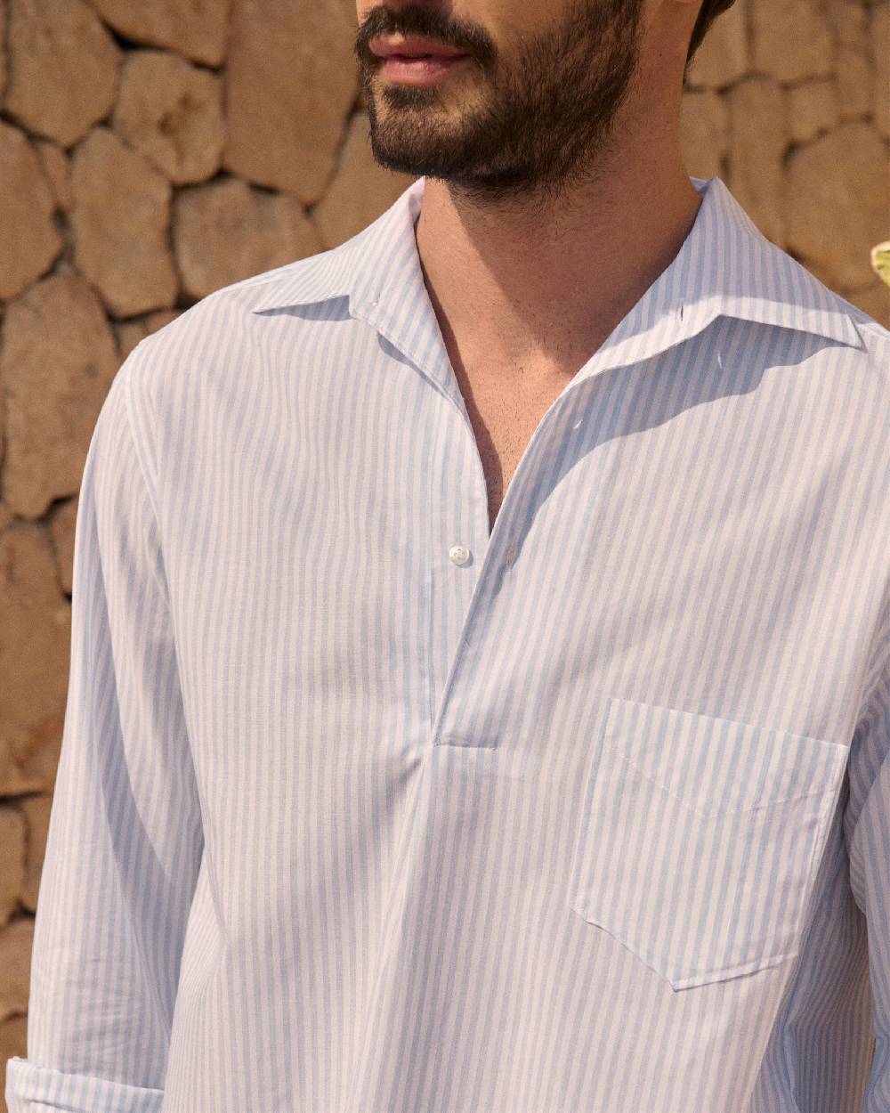 Manebí Poplin Nassau Polo Shirt - Light Blue \u0026 White Watercolor Stripes Online